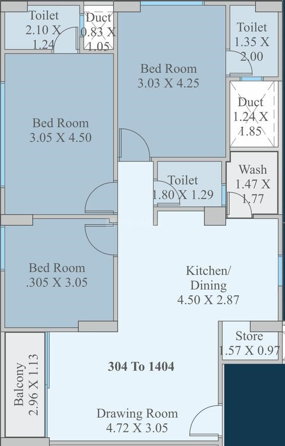3 bhk - 1550 Sq Ft Carpet