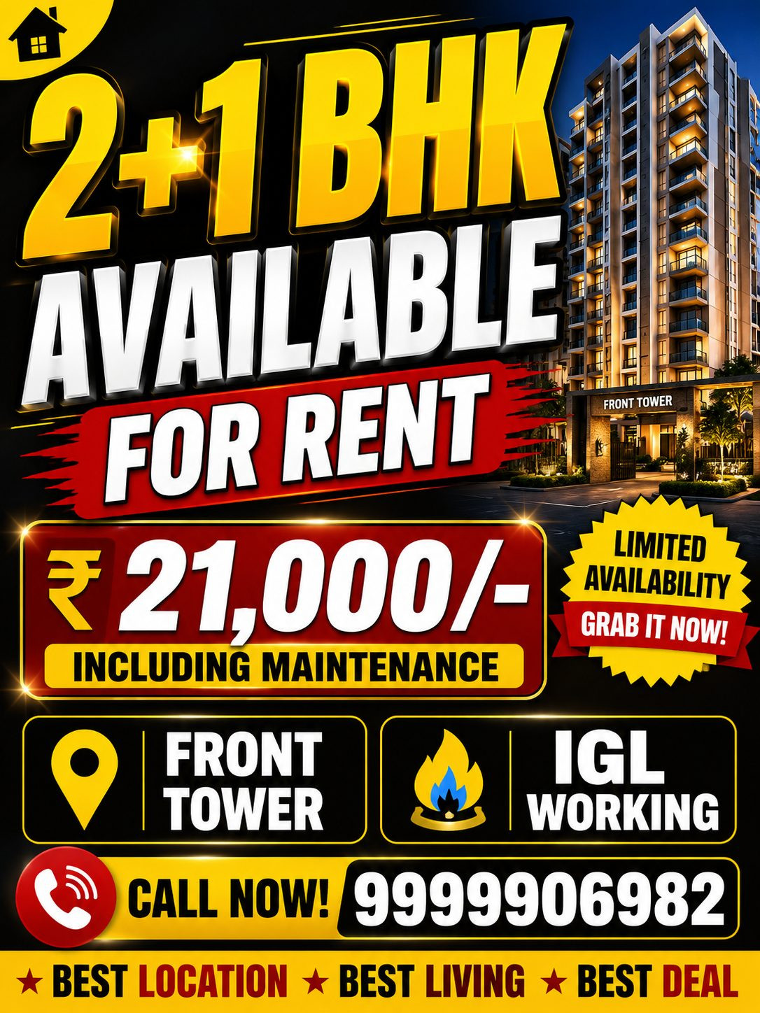2 BHK Apartment for rent in Greater Noida West Road, Noida