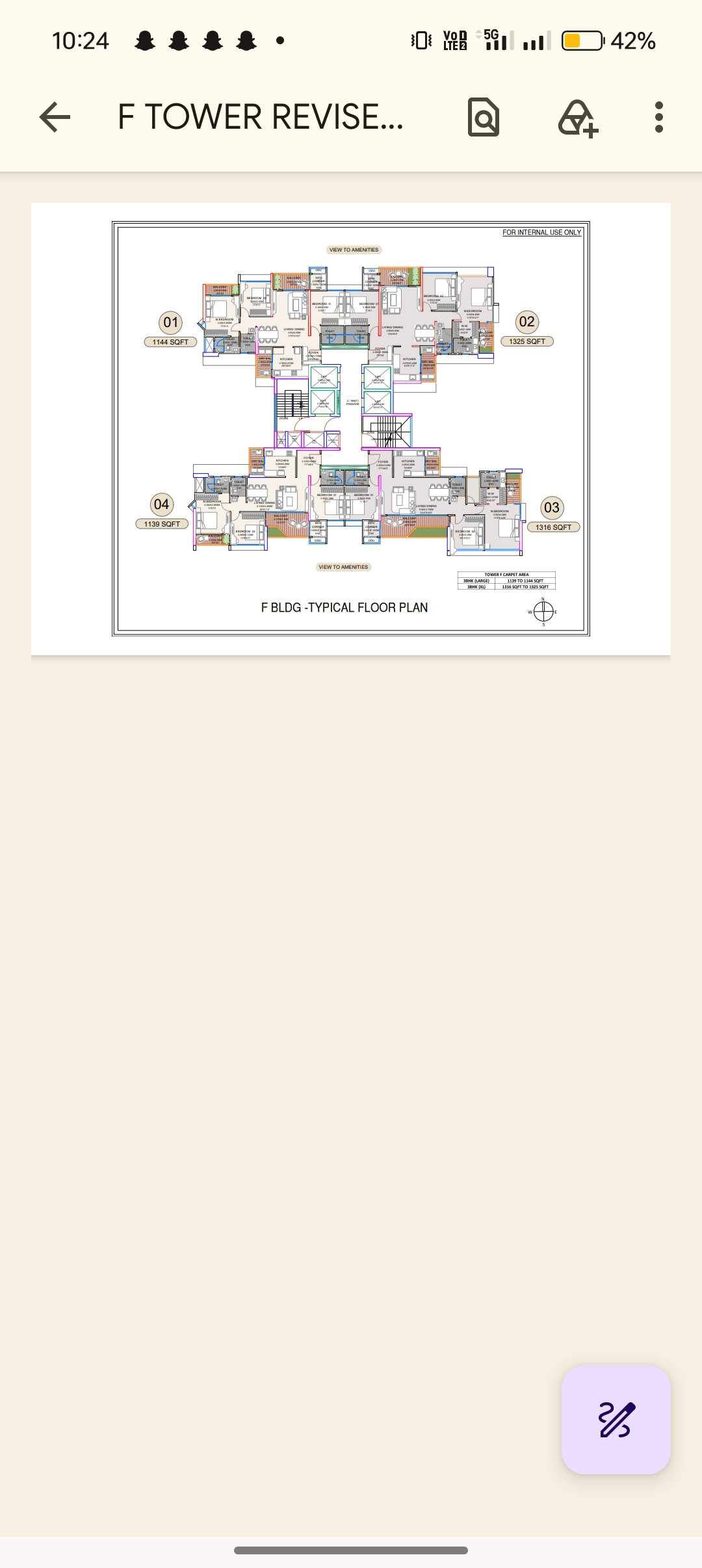 3BHK-1325.Carpet Per Floor Only 4 Flats 4 Lifts.