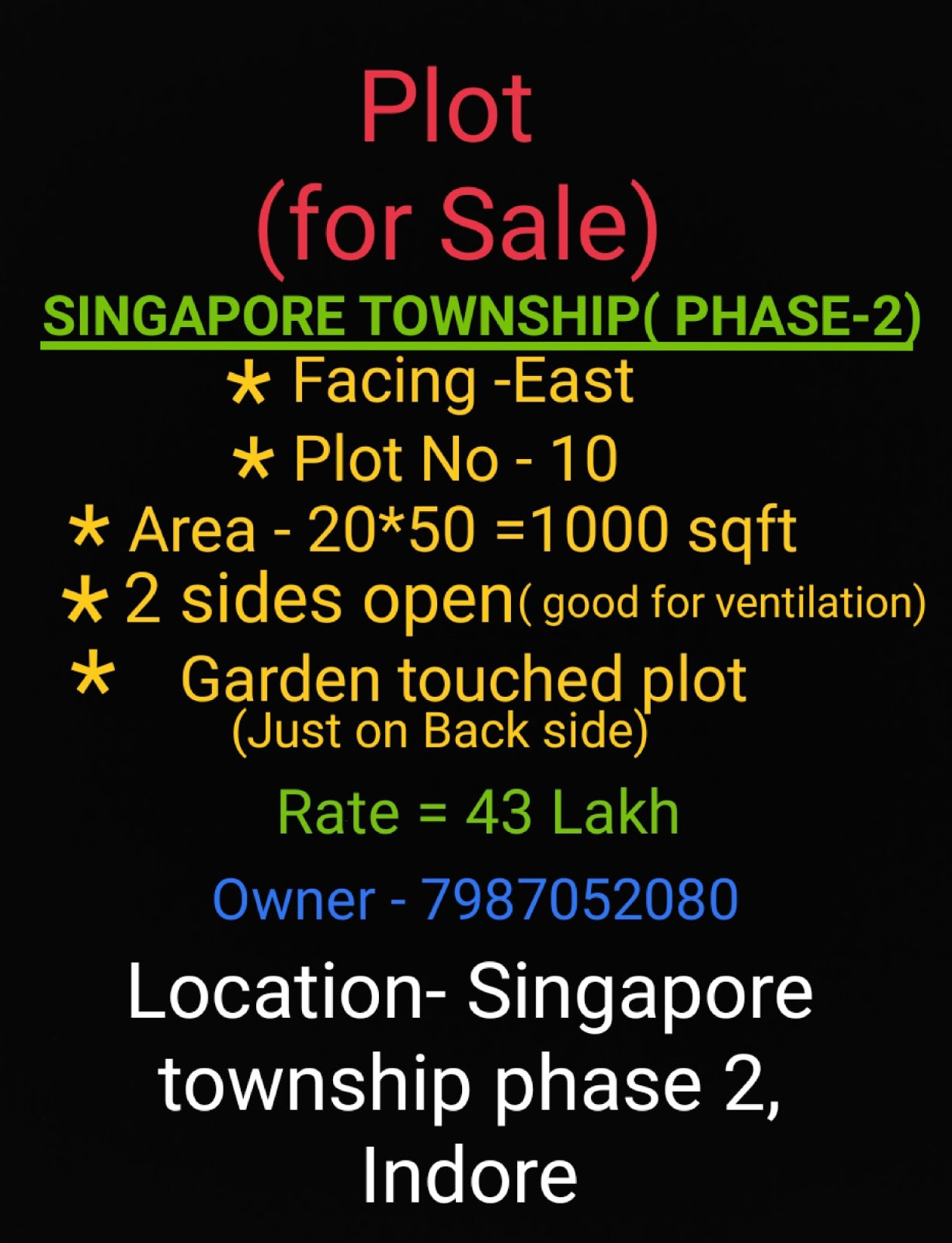 Residential plot for sale in Singapore Township, Indore