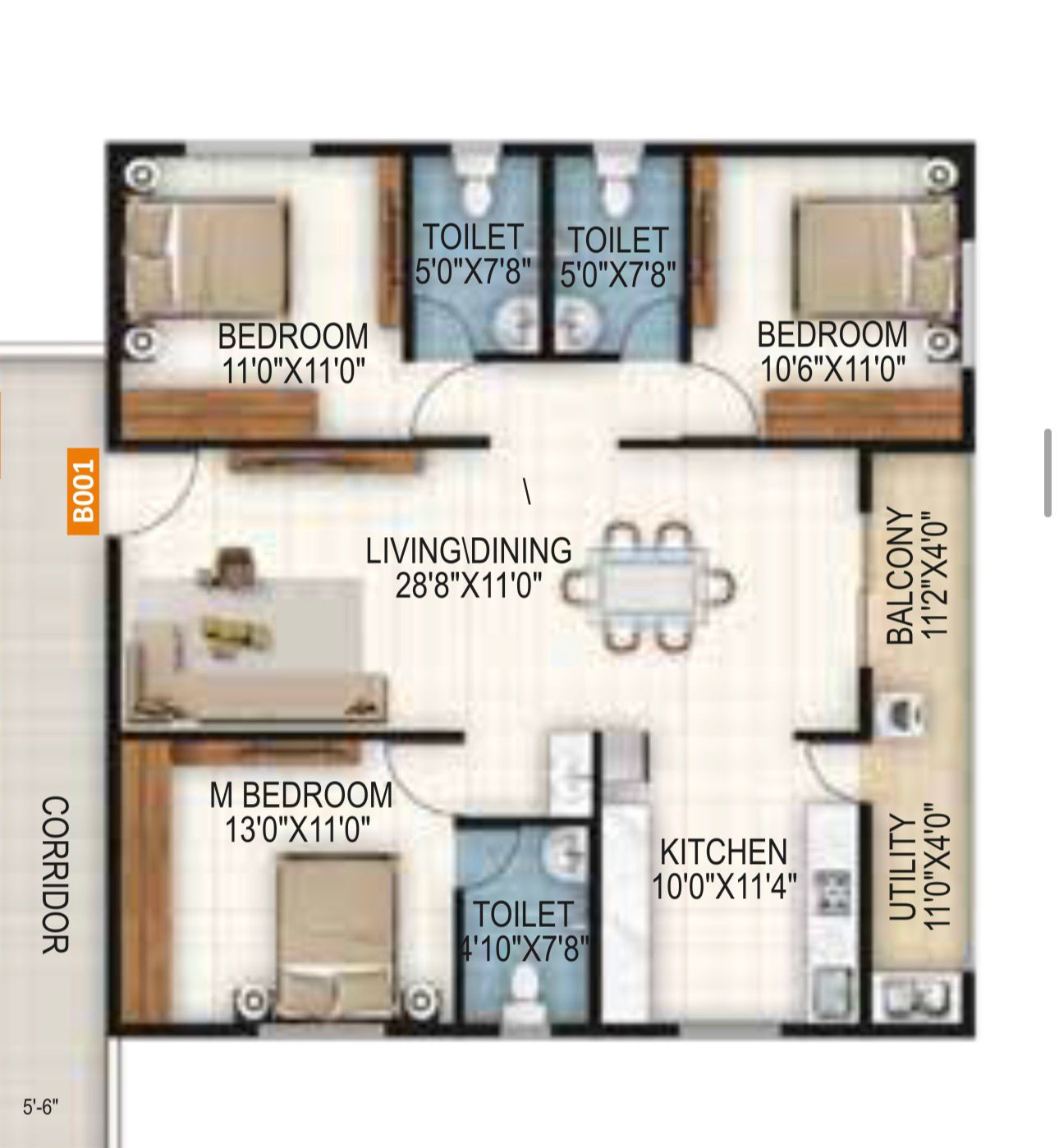 new 3bhk flat in 7th floor , west facing