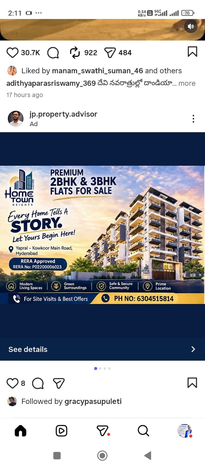 2 BHK Apartment for sale in Kowkoor, Secunderabad