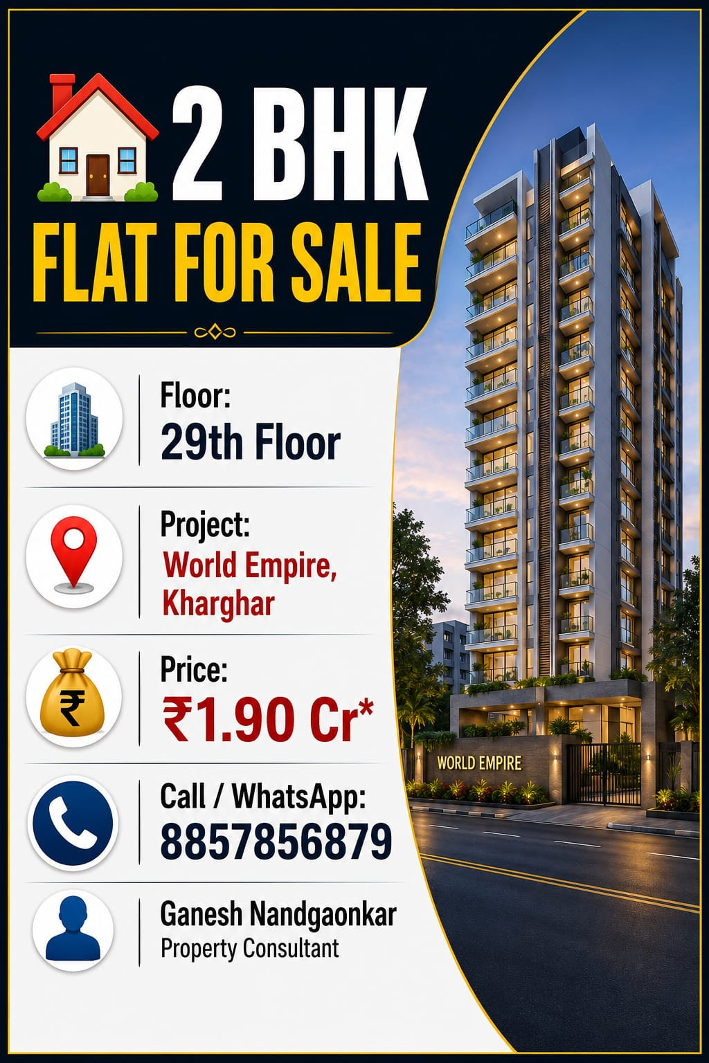 Myself Ganesh Nandgaonkar I'm a property consultant of Real estate.. i show you…