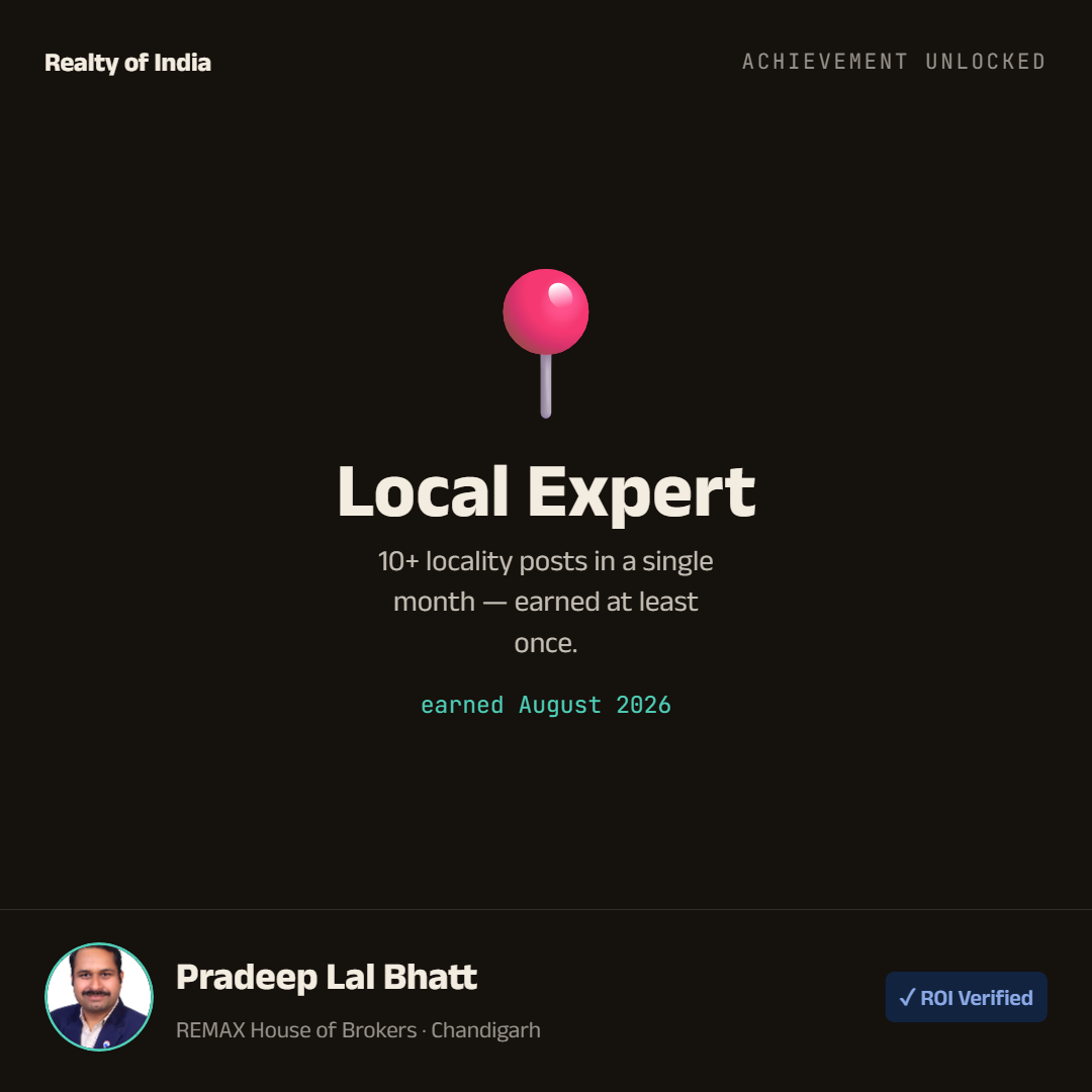 Local Expert — earned on Realty of India.
10+ locality posts in a single month…
